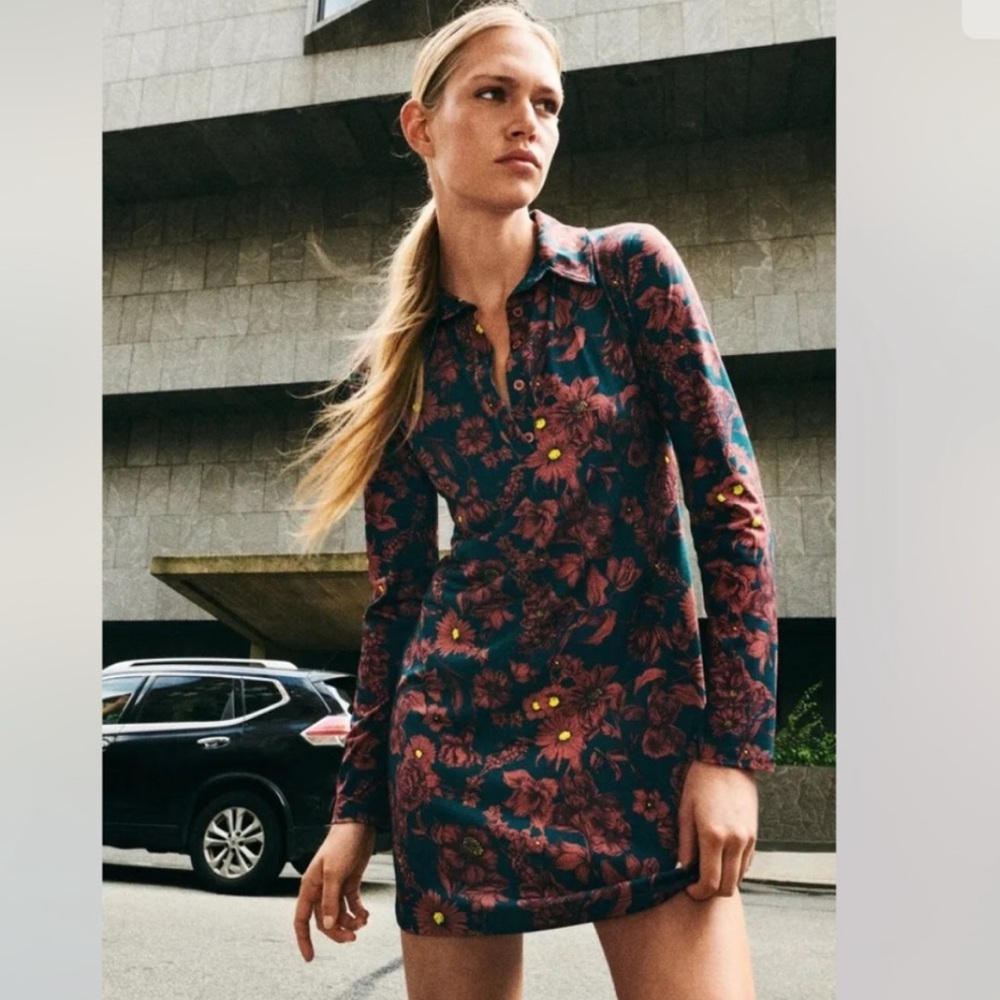 Zara Printed Cobalt Floral Printed Mini Dress or Tunic Top Size S
